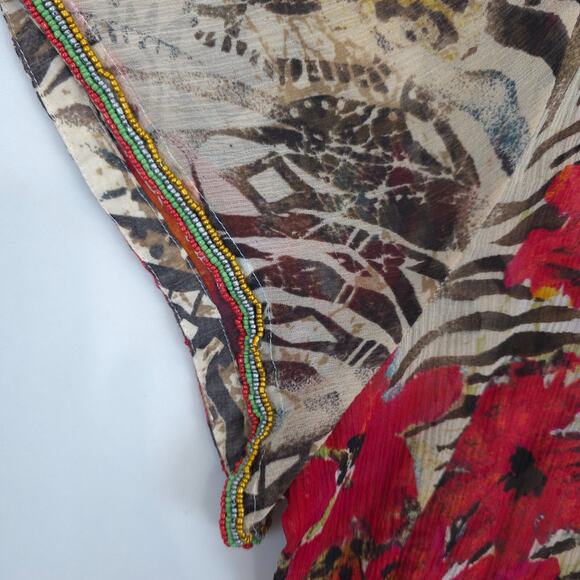 Chicos Tunic Top Mix Print Silk Beaded Women 14 Colorful Sheer Artsy Boho Whimsy - Picture 10 of 12